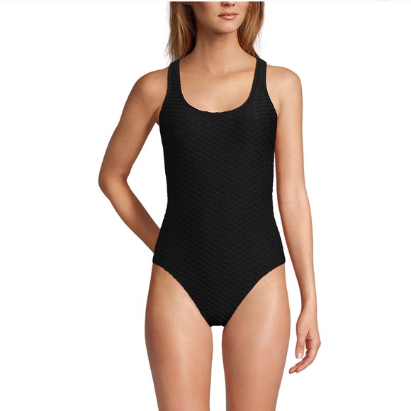 Lands end Texture Tugless X-Back One Piece Swimsuit black - Picture 7 of 8
